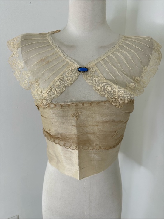 Vintage Tops - Vintage Art To Wear Antique Lace Handmade Top With Sterling Brooch Accent
